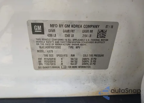 2019 Buick Encore Preferred from USA, damaged, VIN KL4CJASB1KB732802